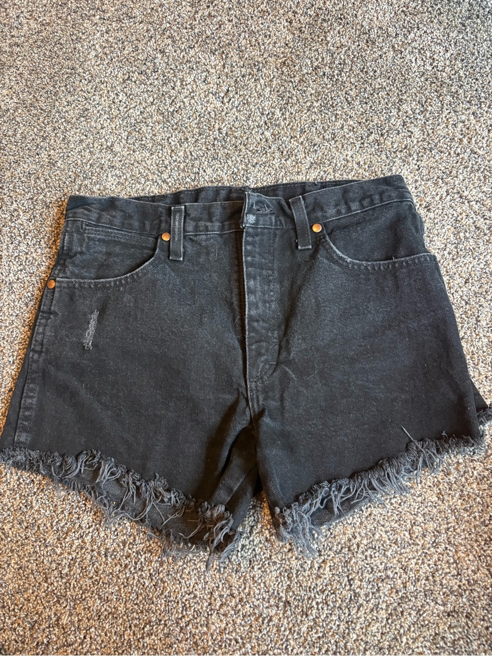 Wrangler Black Frayed Hem High-Waist Denim Shorts